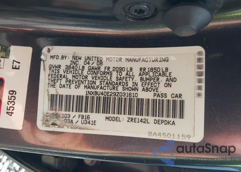 2009 Toyota Corolla Le z USA, uszkodzony, nr VIN 1NXBU40E29Z031610